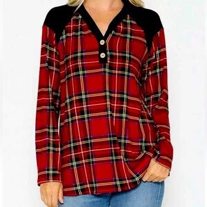 NWT Boutique Women’s Festive Plaid Shirt Top S Soft Long Sleeve Holiday Style